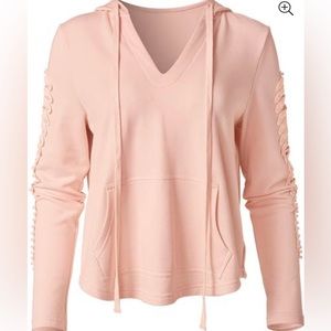 New with tags small S VENUS pink Pearl hoodie Sweater Embelishment Cutouts